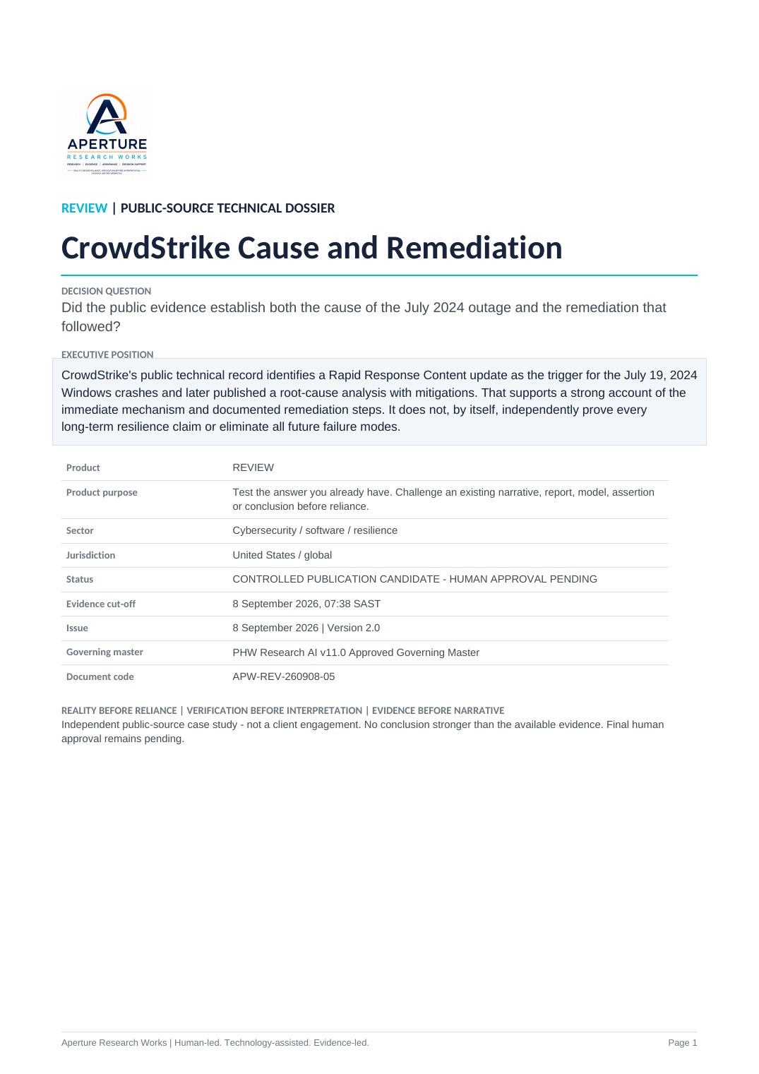 Cover of CrowdStrike: Did the Evidence Verify Both the Cause and the Fix?