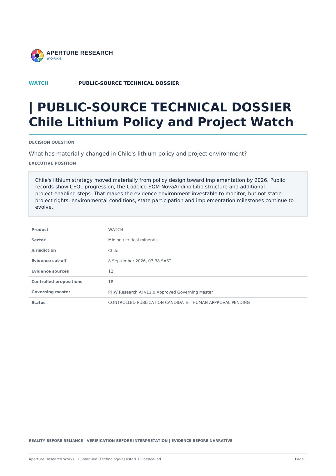 Cover of Chile Lithium Policy & Project Watch