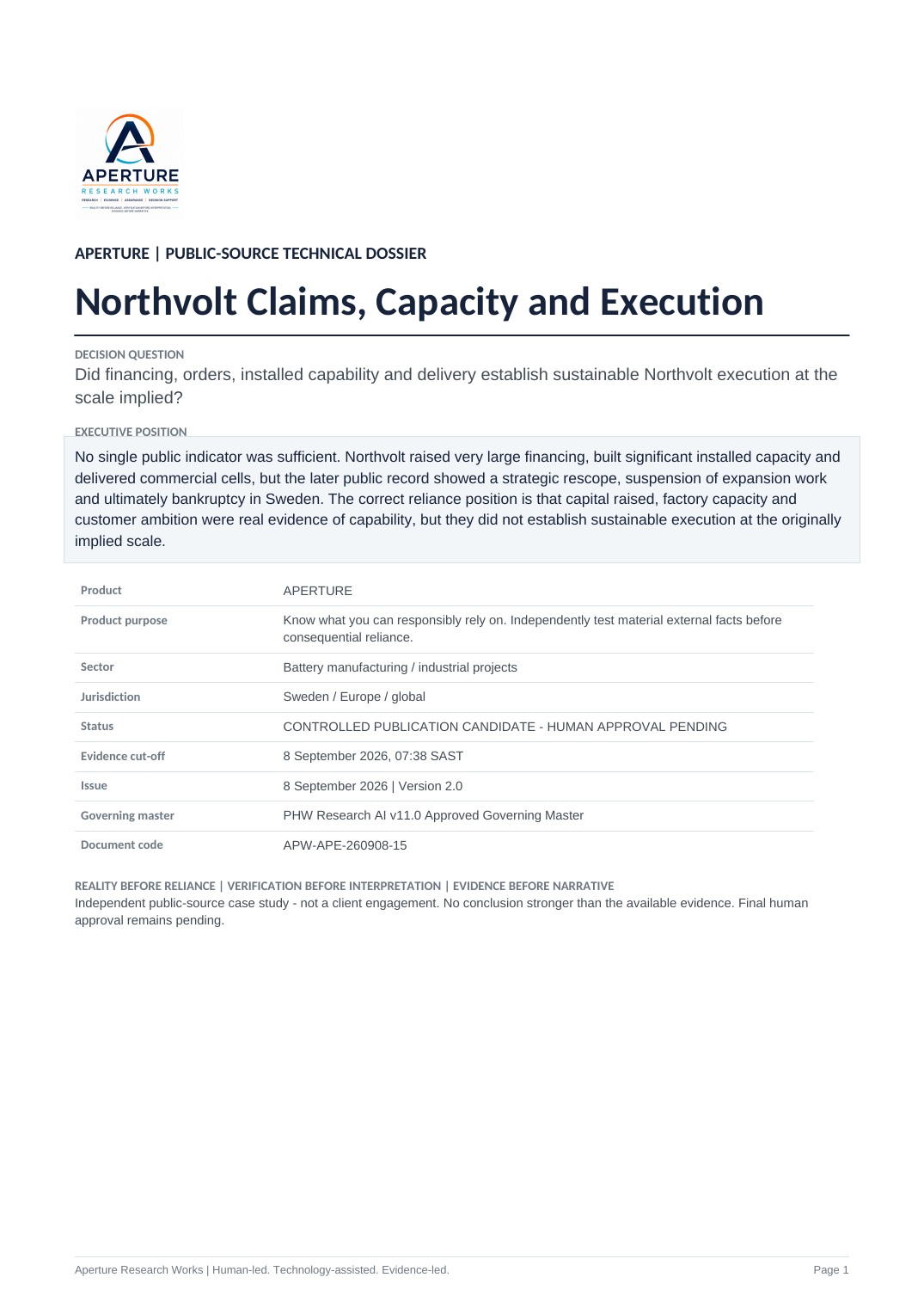 Cover of Northvolt: Claims, Capacity and Execution Against the Public Record